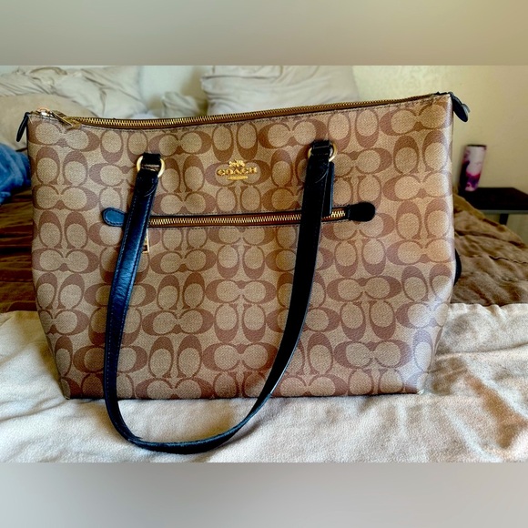 Coach Tan and Black Signature Tote - Picture 2 of 8